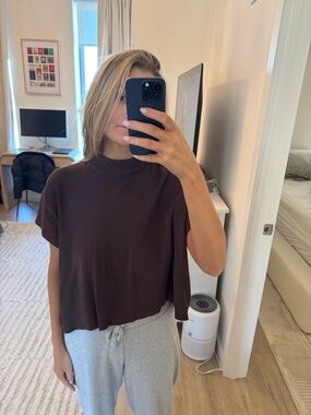Zenana Outfitters Brown Ribbed Mock Neck Crop Top
